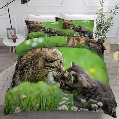 Housse de couette 240x260 chat marguerite parure de lit
