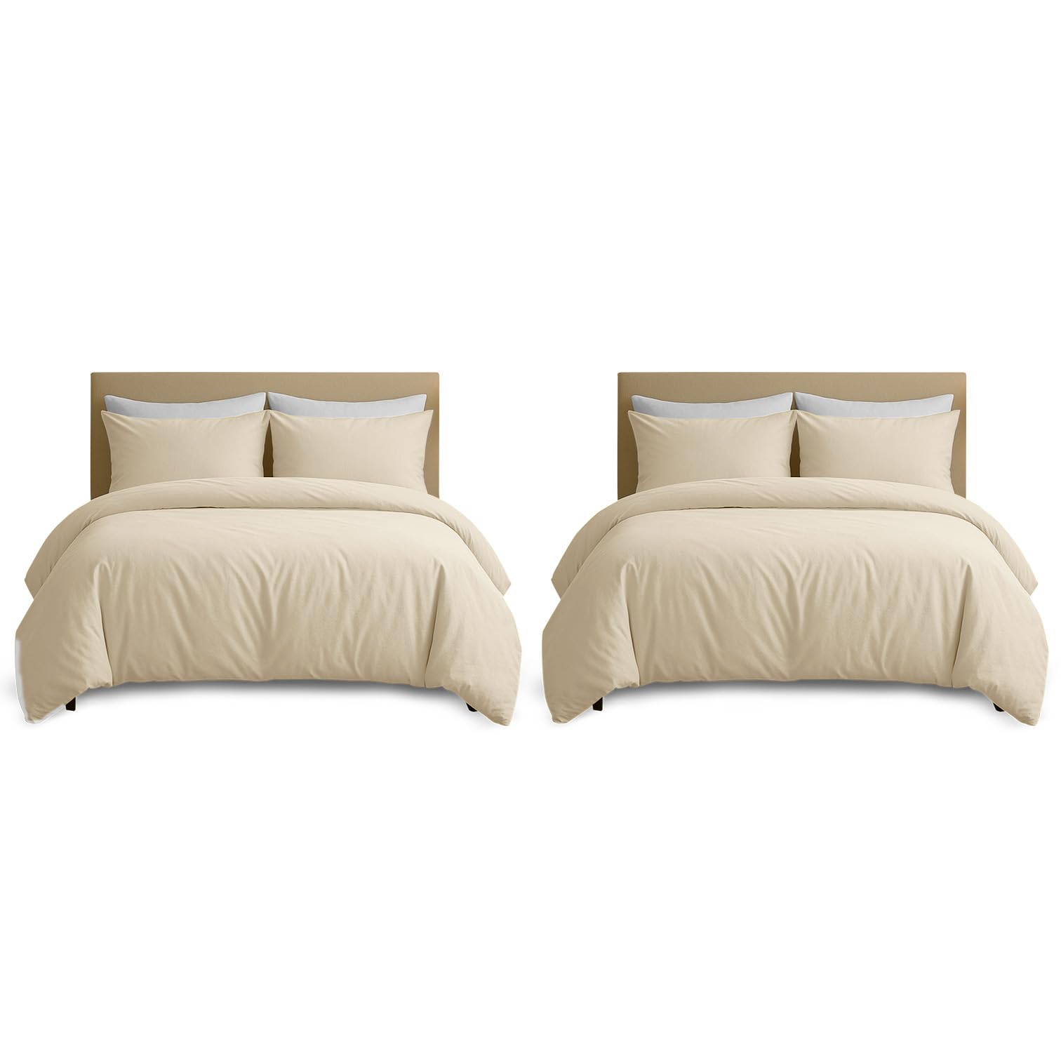 Hafaa Pack of 2 Single Duvet Cover Set - Cream Bedding Brushed Microfibre 2 Duvet Covers with 2 Pillowcases - Single Bedding Quilt Cover Sets