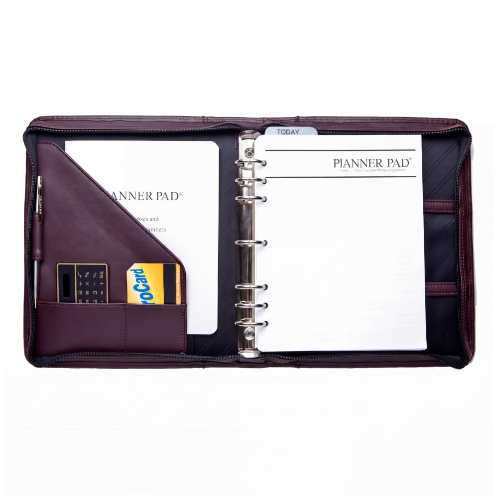 Planner Pad Couverture à 7 anneaux en cuir reconstitué, convient uniquement aux pages Planner Pad de 21,6 x 27,9 cm, bordeaux