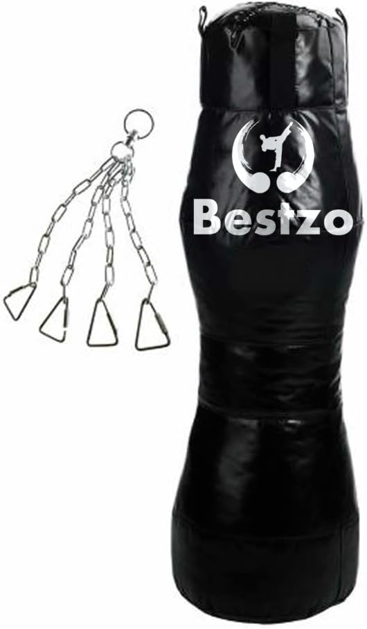 Bestzo MMA Punching Bag - Cylinder Shape Pound/Floor Striking -Synthetic Leather-Black-Unfilled