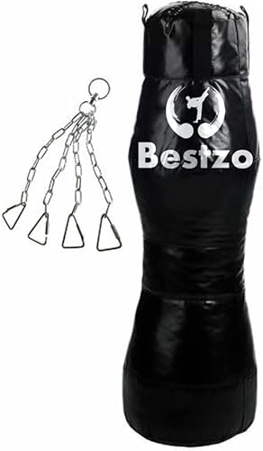 Bestzo MMA - Saco de boxeo con forma de cilindro (piel sintética, sin relleno), color negro