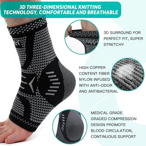 Image of INDEEMAX Copper Ankle Brace Ankle Compression Sleeve Support Ankle Brace for Women & Men, Achilles Tendonitis Brace, Plantar Fasciitis, Sports, Silver Black, XL