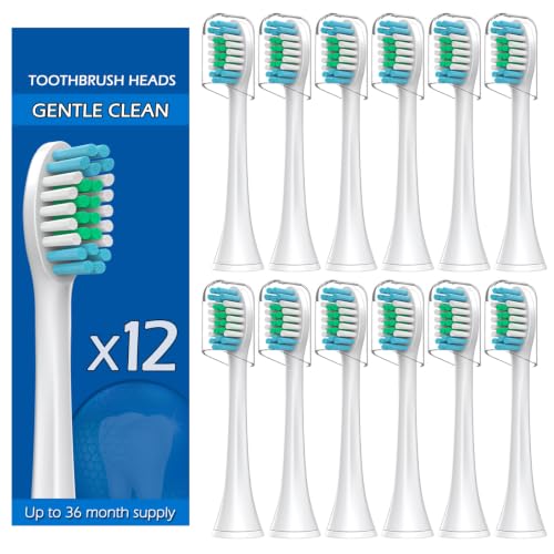 Sensogle Replacement Brush Heads Sensitive Compatible with Philips Sonicare Toothbrush 1100 6500 Soft Toothbrush Heads for Sensitive Teeth Care Standard White - 12 Pack with Toothbrush Cover