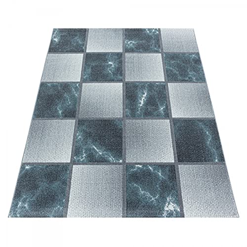 Tapis bleu gris carré marbré doux 80x150 cm pour salon chic - 4