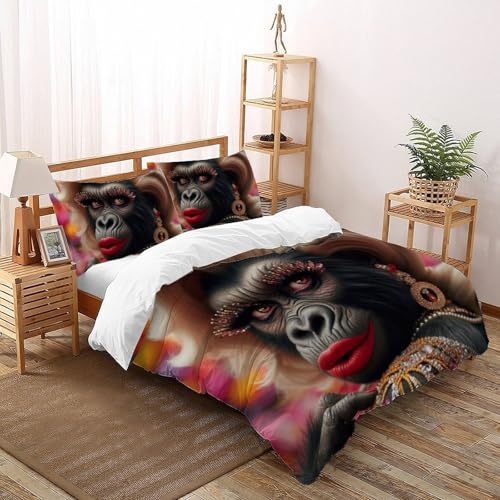 Housse de couette singe microfibre lit king avec impression 3D haute définition