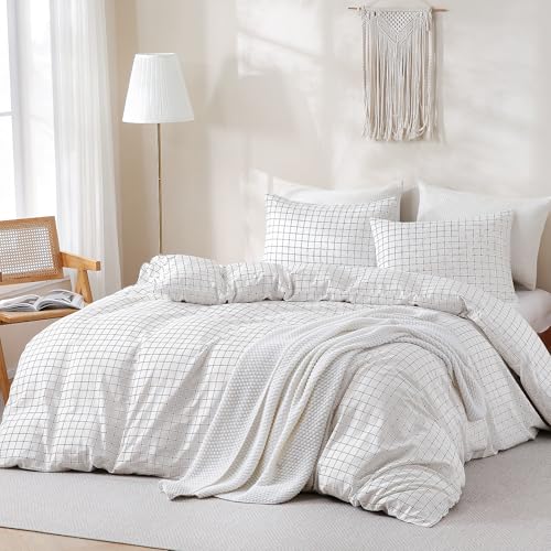 Image of TOCOMOA Checkered Duvet Cover Set 100% Natural Cotton Soft Comfy Breathable 3 Piece White and Black Gingham Pattern Printed Comforter Cover Bedding Set (Queen 90 inchx90 inch, Comforter Not Included)