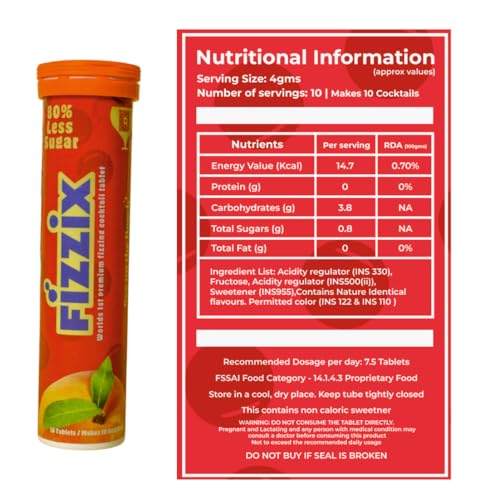 Image of Fizzix Cocktail Effervescent Tablets, 10 Pack, Low Sugar Drink Mix for Mocktails and Cocktails (SEX ON THE BEACH)