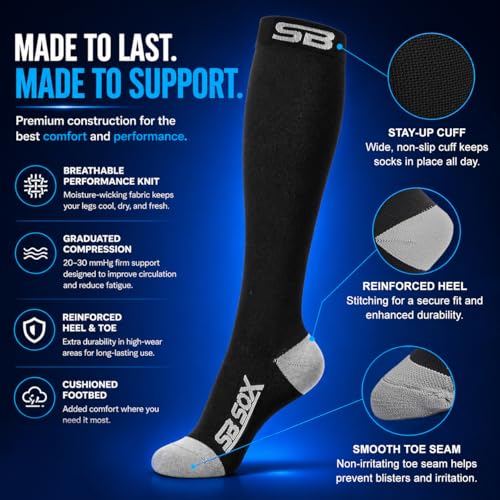 Image of SB SOX Compression Socks for Men & Women (20-30mmHg) - Best Compression Socks for Flying, Medical, Sports, Wide Calf Fit, and Daily Wear