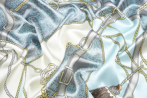 Corciova 35 X 35 Large Women Satin Square Silk Feeling Hair Scarf Wrap Headscarf Bizzard Blue And Grey Belts thumb #5