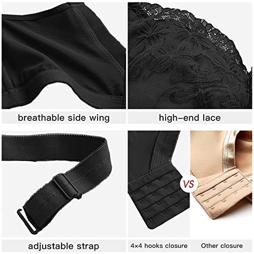 Black Lace Bras For Women No Underwire, Comfortable Wireless Bra For Women Support, Minimizer Bras For Women Full Coverage Bras With Honeycomb Inner Cushion, Lightly Lined No Wire Womens Bras 38Dd #TOP4