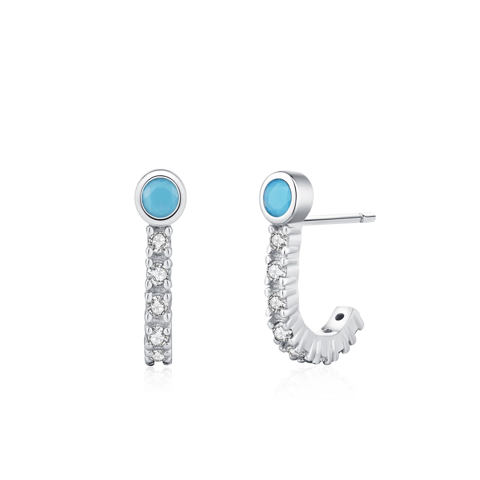 Orecchini in oro 750 585 375 con turchese, da donna, a forma di J con turchese e moissanite, per chi soffre di allergie