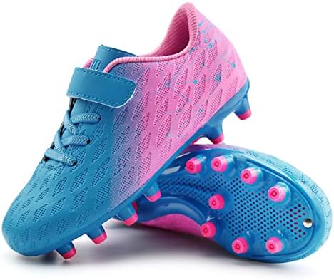 brooman Kids Firm Ground Soccer Cleats Girls Boys Athletic Football Shoes (8 JA,Blue Pink) — view 4