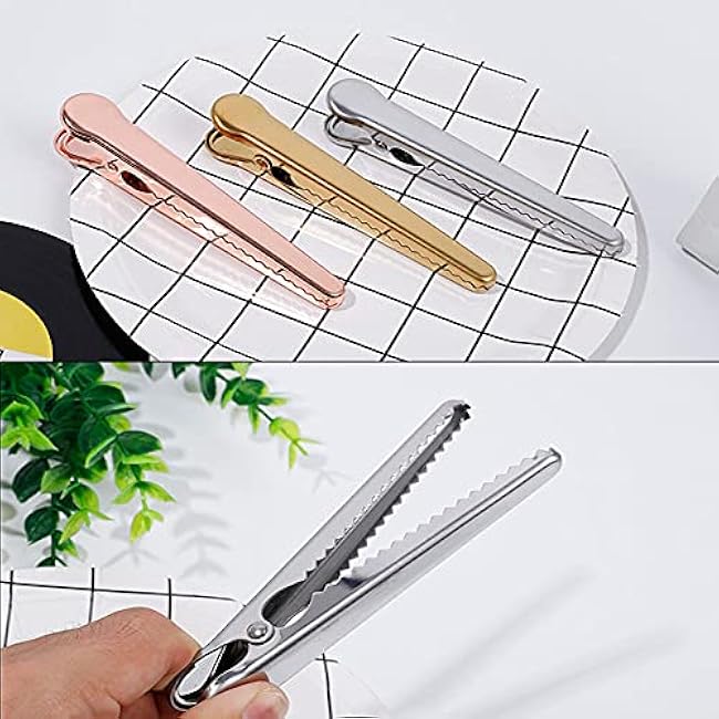 Lanebudd Set of 6 Stainless Steel Sealing Clips, Sealing Clips, Jaw Sealing Clips, Bag Clips Suitable for Potato Chip Bags, Coffee Snack Bags (Golden)