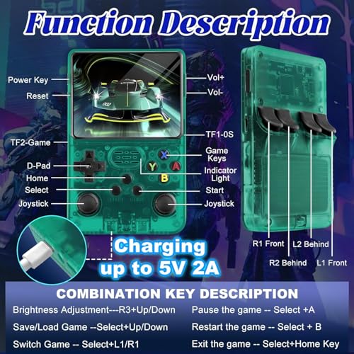 Image of PLUSPOINT R36S Portable Handheld Game Console (64GB) with 18000+ Retro Classic Preloaded Video Games, 3.5 Inch IPS Display,Rechargeable Battery , Pocket Arcade Gaming Device (Green)