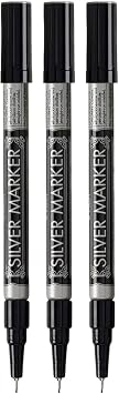Metallic Permanent Paint Markers, Silver, Extra Fine Point 0.5mm, 3 Count,
