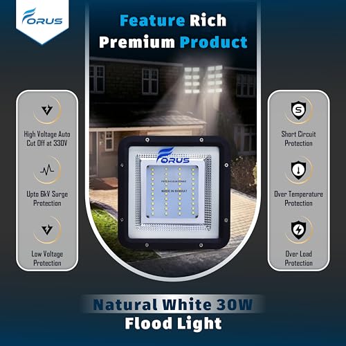 Image of Forus 30W LED Flood Light Outdoor IP67 Waterproof Natural White High Mast Focus Floodlight, Energy Efficient Halogen Replacement, 4 Years Warranty for Garage, Garden, Parking, Factory (1 PC)