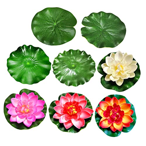 Holibanna 1 Juego Flores de Artificiales Flotantes con Almohadillas para Decoración de Estanques y Piscinas Realistas y Verde Rosa Blanco