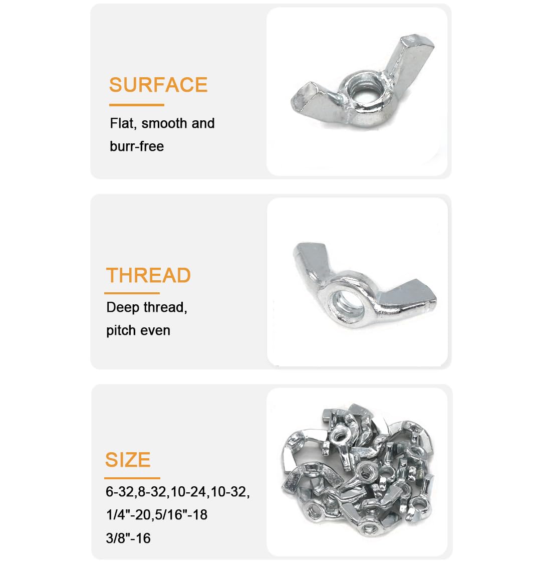 Wing Nuts, 6-32 Wing Nuts, Fasteners Parts Butterfly Nut, Hurrican Shutter Panel Hand Twist Tighten Ear Wingnuts, Pack of 60