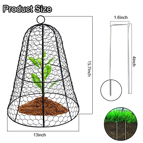 Yeson 5 Packs Chicken Wire Cloche, 13" D X 15.7" H Plant Protector And Cover, Metal Plant Cages Sturdy Garden Protection From Animals With 15Pcs Ground Stakes #TOP1