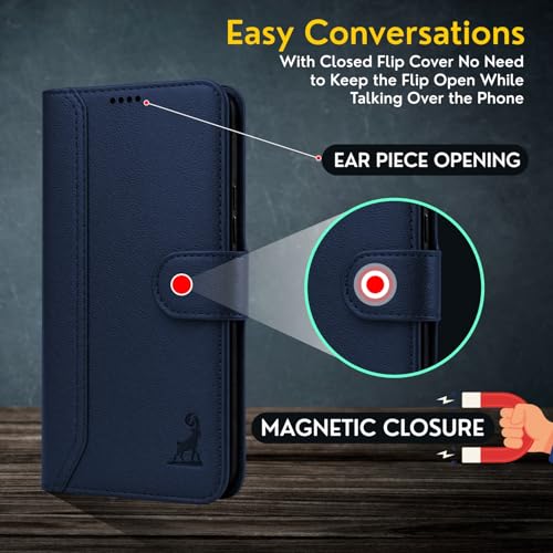 Image of AIBEX Compatible for Vivo T5 Lite 5G / Vivo Y21 5G / Vivo Y11 5G Flip Cover Leather Finish | Inside TPU with Card Pockets | Wallet Stand | Complete Protection Flip Case Blue