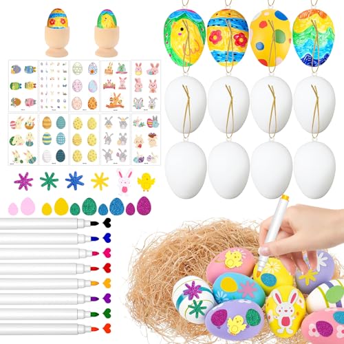 HGRGHH 20 Huevos de Pascua para Colgar, Kit para Pintar Huevos de Pascua, Decoración de Pascua para Ramas y Arreglos, Juego de Manualidades para Niños y Adultos