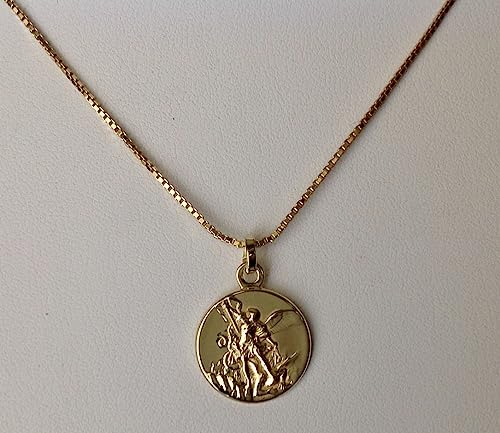 Medalla San Miguel Arcángel Plata 925 Oro Cadena Italia