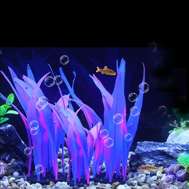 REIRQIE 3Pcs Soft Silicone Aquarium Plants Set Glowing Kelp Fish Tank Plants Decor Artificial Blue Aquarium Plant Simulation Artificial Water Grass