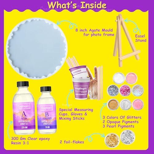 Image of Craftinger Resin Art Photoframe Kit Lite with 300gm Resin & Wooden Stand, Colors and More
