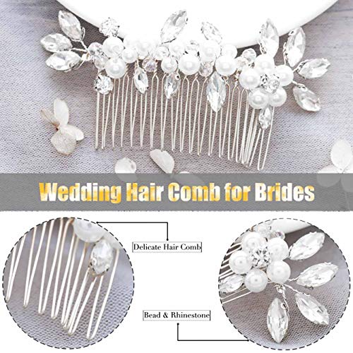 Brishow Wedding Hair Accessories For Brides Silver Rhinestone Hair Comb Pearl Bridal Hair Combs For Women And Girls #TOP2