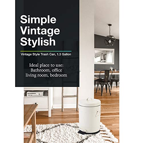 Image of Bathroom Trash Can with Lid, Small Waste Basket for Home Bedroom, Retro Step Garbage Can with Soft Close, Vintage Office Trash Can, 5 Liter / 1.3 Gallon, Glossy Cream White