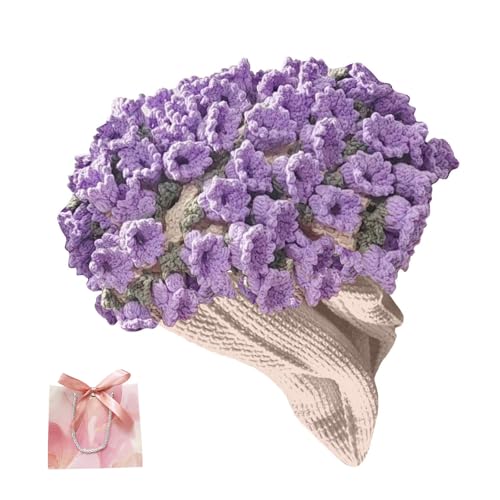 Rose Bouquet Blanket Material Kit, Crochet Flower Bouquet Blanket Handmade, Soft and Lightweight Knitted Flowers Bouquet Blankets, For Mothers Day (Purple bellflower, Material pack)