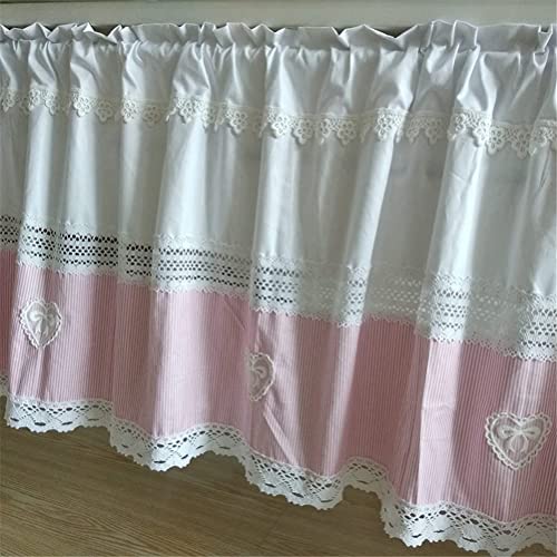 Cortina corta para ventana pequeña con encaje de ganchillo y rayas de algodón 2