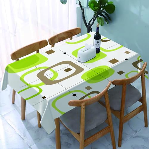 Rectángular Mantel Antimanchas Tamaño 137x183cm EstiloCuadrados Retro Verde Lima y marrón Durabilidad y Fácil Limpieza para tu Mesa - Mantel Hule Antimanchas e Impermeable