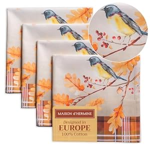 Maison d' Hermine Napkin 100% Cotton Set of 4 Cloth Napkin Decorative Washable Napkins for Gifts, Home, Kitchen, Cocktail Parties & Camping, Oak Leaves - Thanksgiving/Christmas (20”X20”) Maison d Hermine Napkin 100 Cotton Set of 4 Cloth Napkin Decorative Washable Napkins for Gifts Home Kitchen Cocktail Parties Camping Oak Leaves ThanksgivingChristmas 20X20