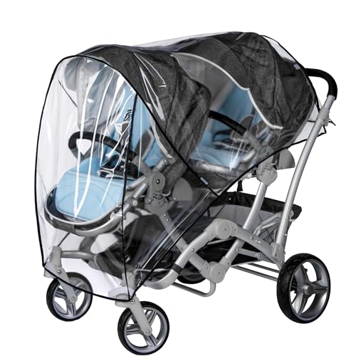 bemece Double Stroller Rain Cover Weather Shield Double Stroller for Front and Rear Seats Twin Stroller Baby Outdoor Activities Accessories Protects Children from Rain Snow Wind