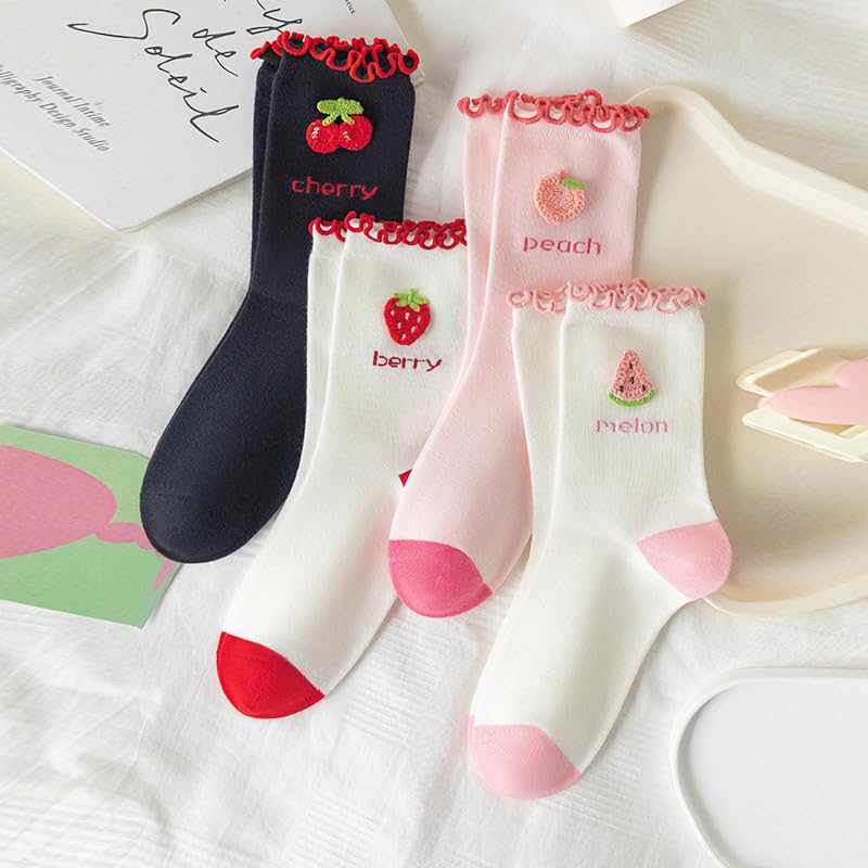 Girls Socks Cute Fashion Funny Fruit Ruffle Women Crew Ankle Socks4