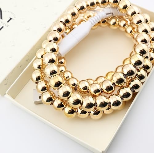 Image of Stylish [Apple MFi Certified] Beaded Phone Charger Cable Metallic Colors USB Cable 2 in1 USB-C Charging Cord for Smartphones 3.3ft (Gold)