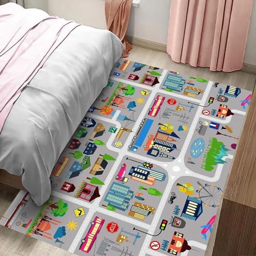 カーペット ラグ キッズ プレイマット ロードマップ 120*160cm ラグマット 道路 丸洗い 滑り止め キッズ 線路 カラー 赤ちゃん 子供部屋 子供 ふわふわ かわいい 街並み 洗濯機で洗える 洗える 子供部屋マット おしゃれ リビング 男の子 気