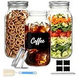 SZUAH 64 oz Wide Mouth Mason Jars with lids and Bands, 3 Pack Half Gallon Canning Jars | Includes Measurement Labels & Cleaning Brush for Fermenting, Pickling, Storage, Meal Prep & DIY