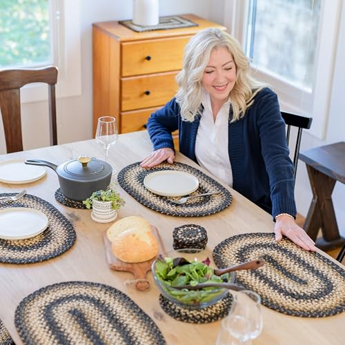 Kilimanjaro Jute Braided Placemats, 4 pack, oval, black-tan