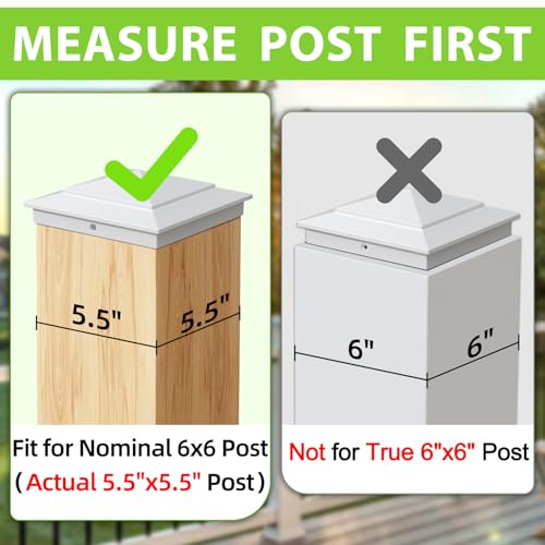 Image of 8 Pack Pyramid Aluminum Post Caps for 6x6 Wood Posts (Actual 5.5 inch x 5.5 inch) ，Durable Powder-Coated White Post Caps for Decks, Patios, Fences, Weather-Resistant, Rust-Proof PC66