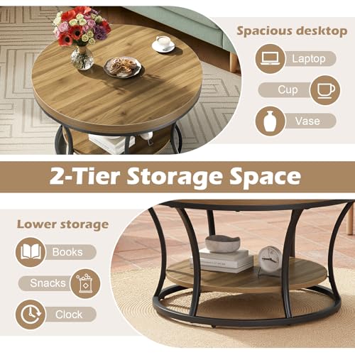 MSFE 2-Tier-Runde Couchtisch, Wohnzimmertisch, Modern Tisch Wohnzimmer, Couchtisch Rund Holz mit Sturdy Metal Frame, Sofa Tisch Beistelltisch für Wohnzimmer, Home Office, 80 * 80 * 45cm – Bild 5