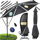 KESSER® Sonnenschirm Ø 350 cm mit LED Beleuchtung, Ampelschirm mit Kurbel, Garten, Sonnenschutz, Gestell & Ständer aus Alu, UV-Schutz, wasserdicht + Windfest, 360° Funktion + Schutzhülle, Anthrazit