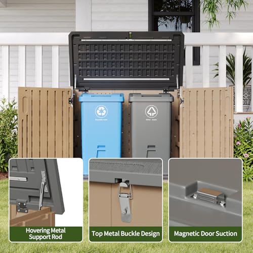 Image of Aoxun Outdoor Storage Cabinet 35 Cu.Ft Outdoor Trash Can Storage Shed Waterproof Horizontal Storage Shed Outdoor Storage for Garbage Bin, Generator, and Lawn Mower,Brown
