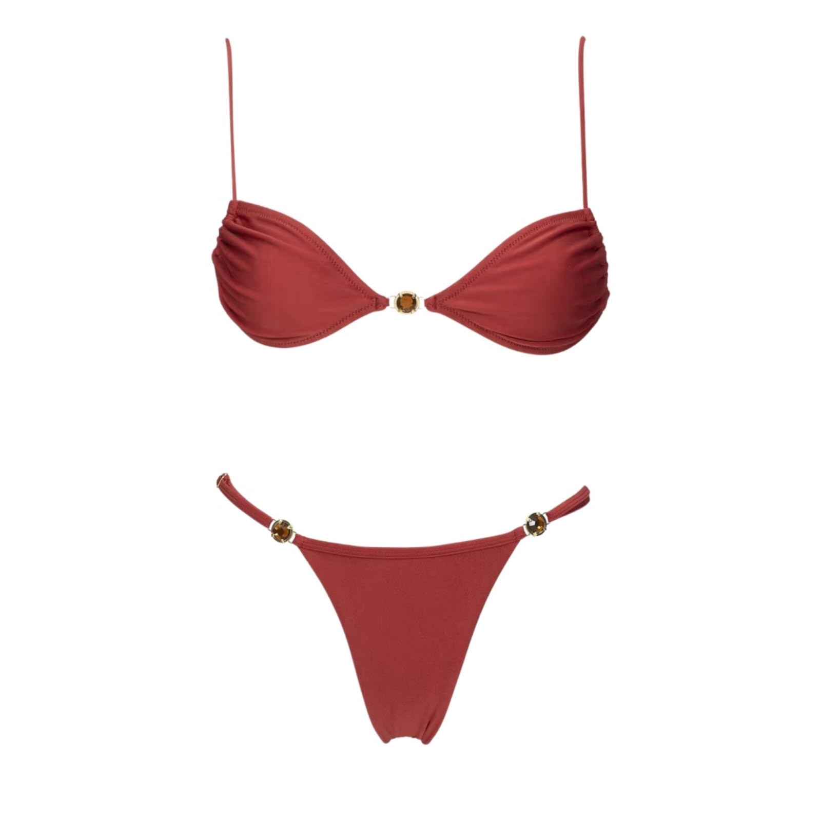 Bikini Donna Borgogna Set Oro Anello Dettaglio Due Pezzi Costume da Bagno-bikini1-l