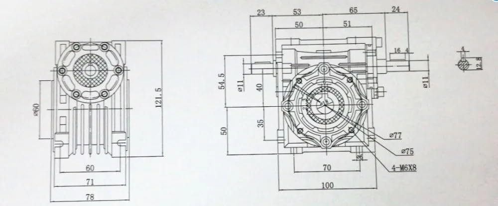 NURII Riduttore a Vite Senza fine, NRV040-VS Albero di Ingresso Doppio, Rapporto 11 mm 7,5:1-80:1, Riduttore di velocità a Vite Senza fine da 90 Gradi(20 to 1)