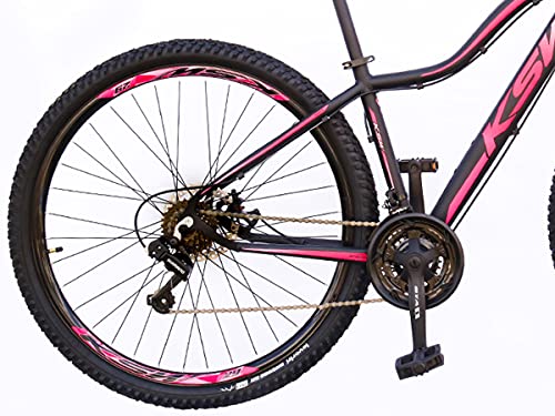 Bicicleta Feminina Aro 29 Aluminio KSW MWZA 21 Velocidades Freio a Disco, 17, Preto Rosa