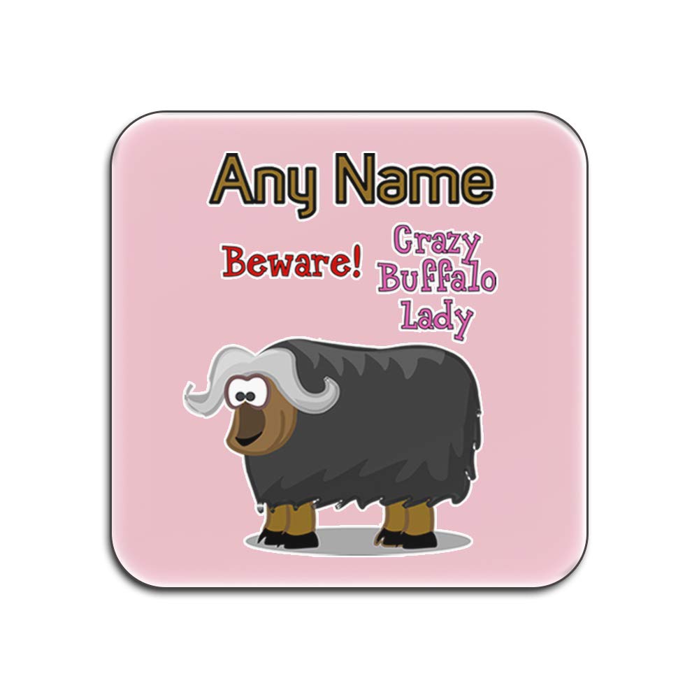 UNIGIFT - Set di 4 sottobicchieri Lucidi con Scritta Crazy Cow Lady, con Scritta in Lingua Inglese Animal Slogan White, Rosso, Quadrato