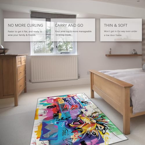 Tapis graffiti 100x150cm art abstrait moderne imprimé coloré