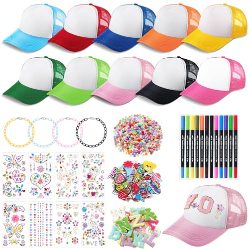 Skicuff 112 Pcs DIY Trucker Hat Decorating Kit, 10 Blank